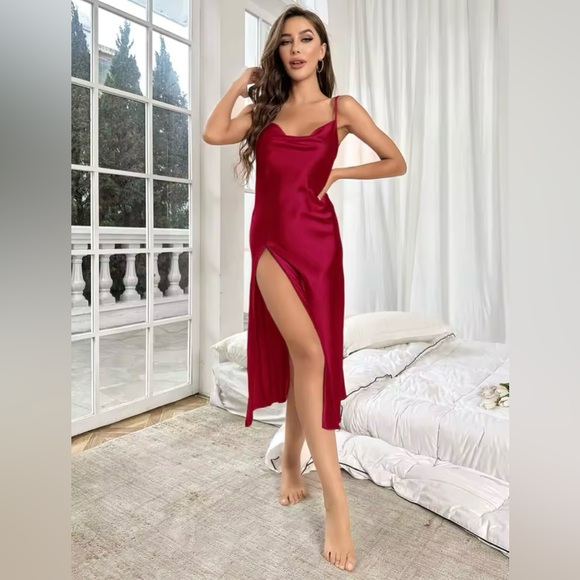 Sliky Solid Night Dress Vocation Spaghetti Strap Sleep Dress Women's Sleepwear - Picture 2 of 5